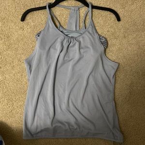 Champion activewear top. Gray/pewter/light blue color.